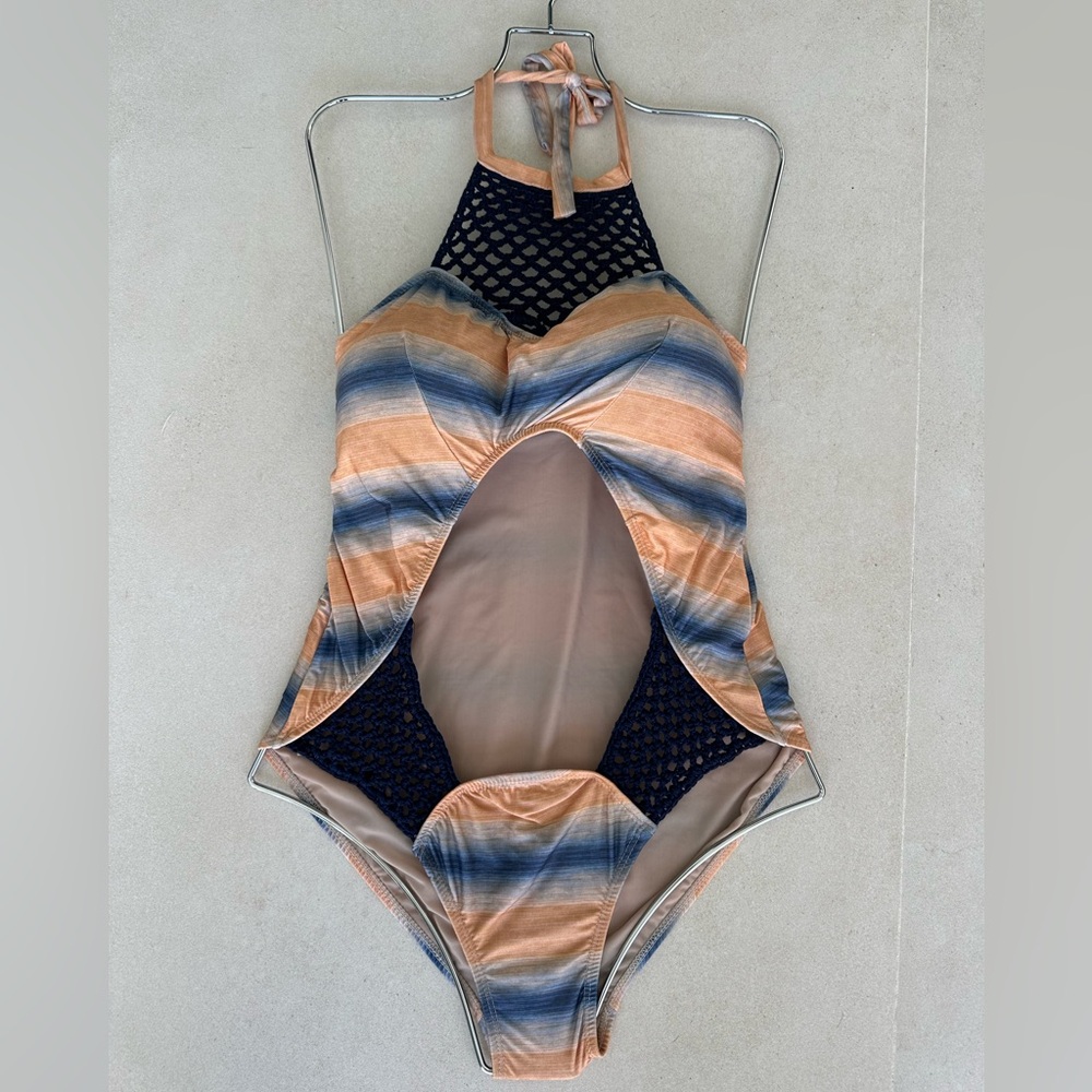 Striped Halter One-Piece Swimsuit
